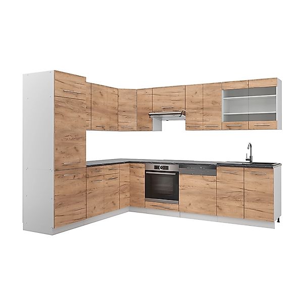 Vicco Fame-Line Eckküche Goldkraft Eiche/Weiß 227 x 287 cm AP Anthrazit günstig online kaufen