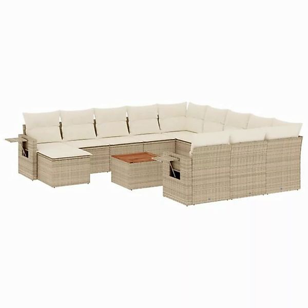 vidaXL Sofaelement 13-tlg. Garten-Sofagarnitur mit Kissen Beige Poly Rattan günstig online kaufen