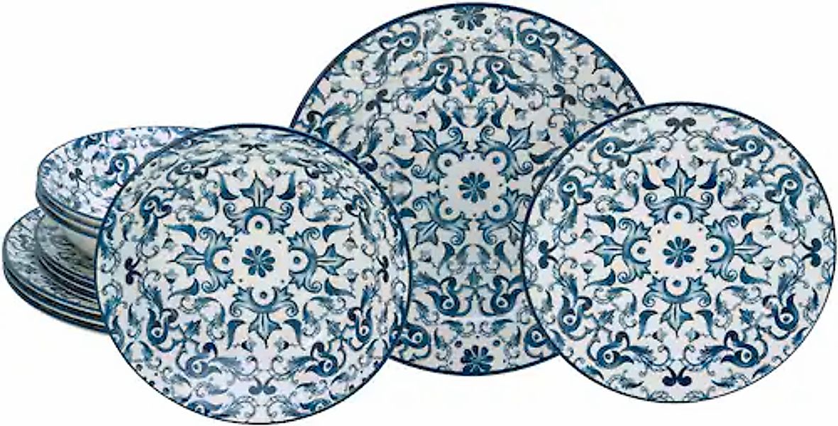 CreaTable Teller-Set »Fresco Blau, Tellerset 12-tlg« Ornamentmotiv, Mediter günstig online kaufen