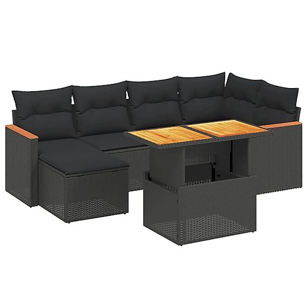 vidaXL 7-Tlg Garten-Sofagarnitur mit Kissen Schwarz Poly Rattan 3273176 günstig online kaufen