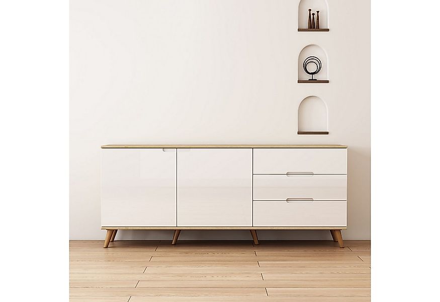 OTTO home Sideboard Lund, mit glänzenden Fronten, Griffmulden, helles Holzd günstig online kaufen