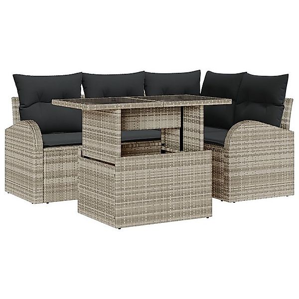 vidaXL Loungesofa 5-teilige Garten-Sofa-Set mit Kissen in hellgrauem Poly-R günstig online kaufen