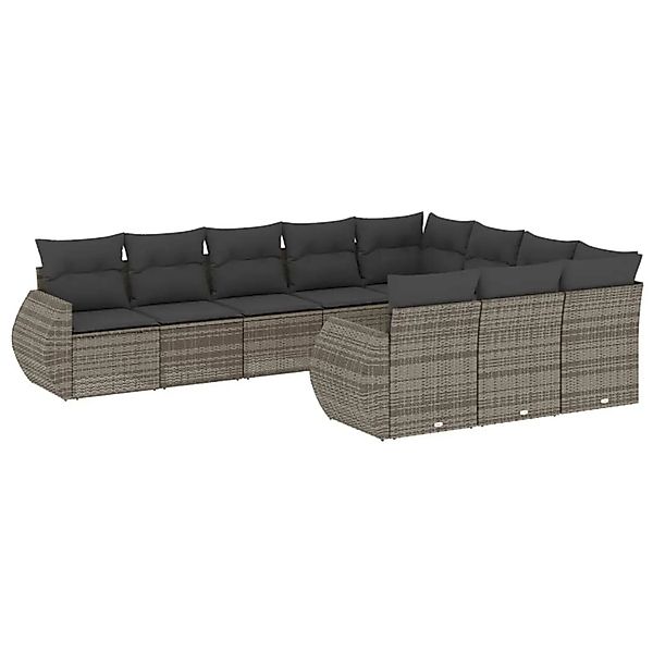 vidaXL 10-Tlg Garten-Sofagarnitur mit Kissen Grau Poly Rattan 3221889 günstig online kaufen