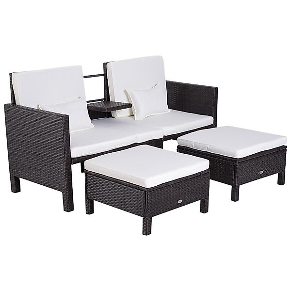 Gartensofa Set Braun Polyrattan Metall inkl 2er Sofa Hocker Kissen ideal fü günstig online kaufen