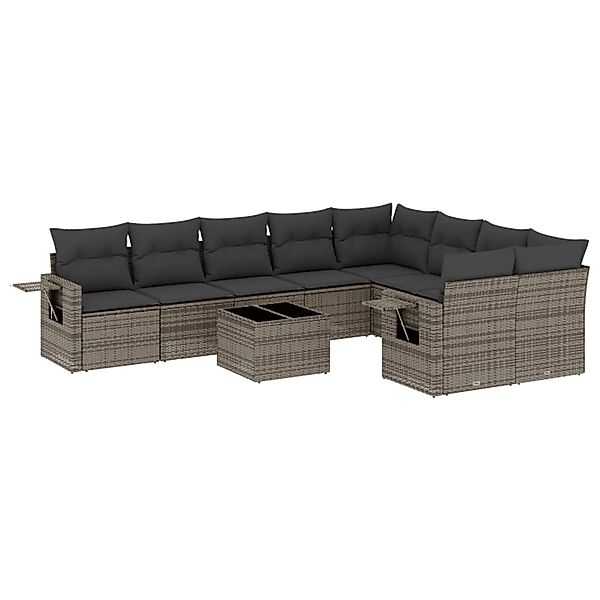 vidaXL 10-Tlg Garten-Sofagarnitur mit Kissen Grau Poly Rattan 3220649 günstig online kaufen