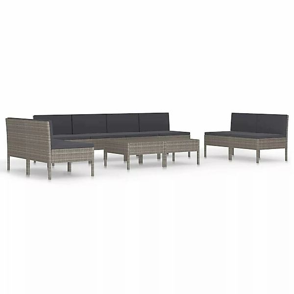 10-tlg. Garten-lounge-set Mit Auflagen Poly Rattan Grau günstig online kaufen