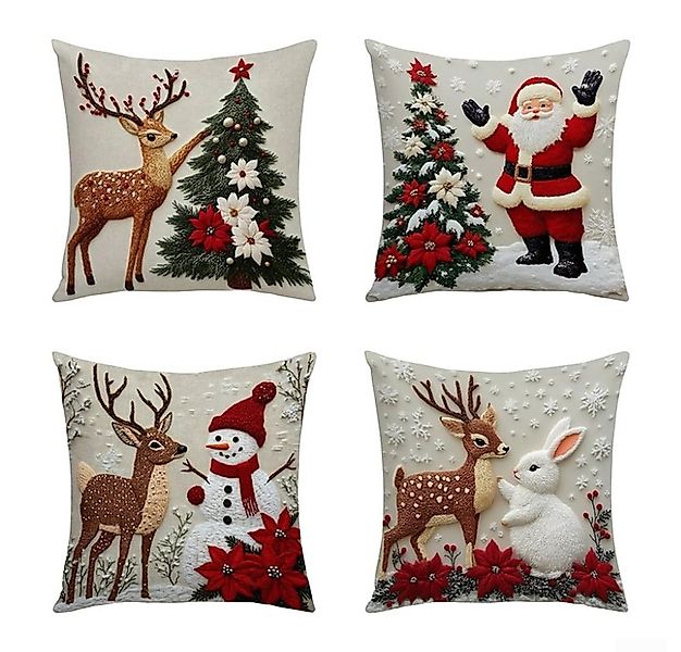 Coonoor Kissenbezüge Weihnachten Kissenbezug 45x45cm 4er Set Dekokissen Lei günstig online kaufen