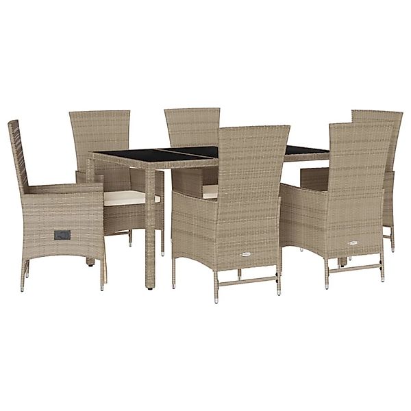 vidaXL 7-Tlg Garten-Essgruppe mit Kissen Beige Poly Rattan 3277579 günstig online kaufen