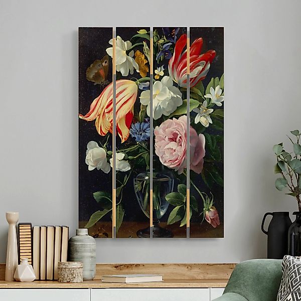 Holzbild Plankenoptik Blumen - Hochformat Daniel Seghers - Vase mit Blumen günstig online kaufen