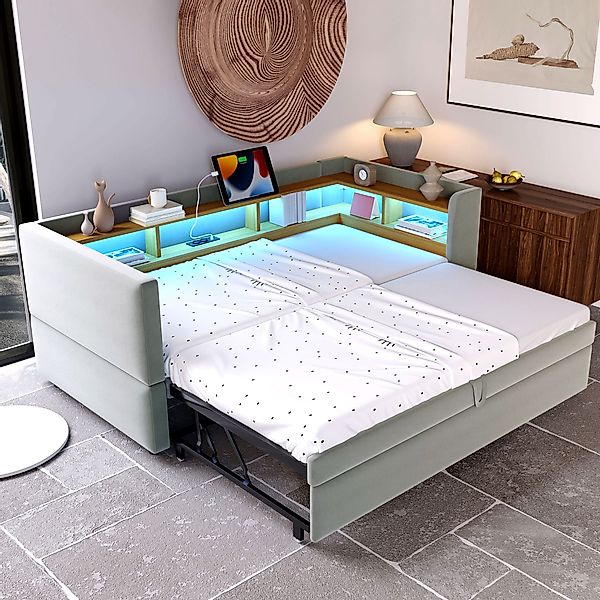 OKWISH Schlafsofa Polsterbett,mit USB-Anschluss, LED-Beleuchtung, Ausziehba günstig online kaufen