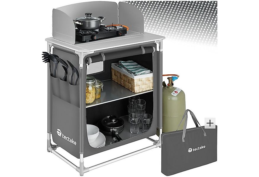 tectake Campingtisch Campingküche Premium mit Aluminiumgestell und 2 Fächer günstig online kaufen