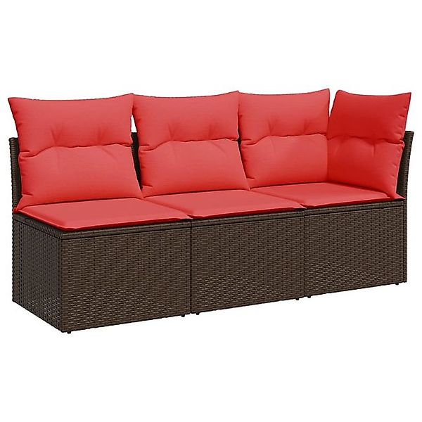 vidaXL Loungesofa Gartensofa mit Kissen 3-Sitzer Braun Poly Rattan, 1 Teile günstig online kaufen