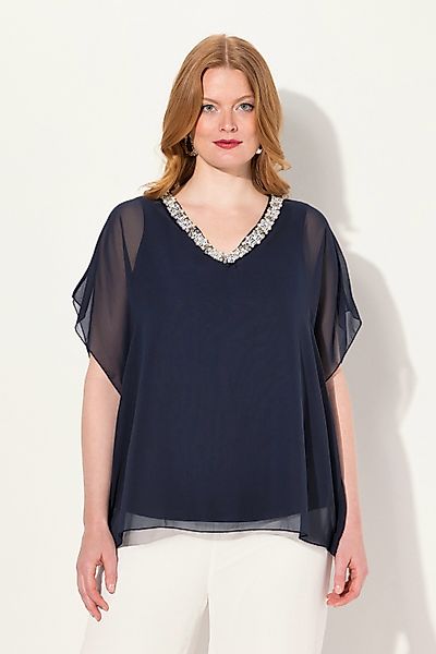 Ulla Popken Longbluse Chiffonbluse doppellagig V-Ausschnitt günstig online kaufen