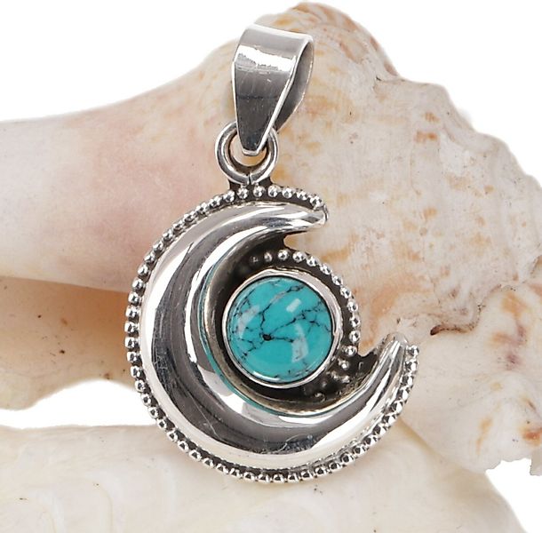 Guru-Shop Kettenanhänger Indischer Ethno Silberanhänger Mond - Türkis günstig online kaufen