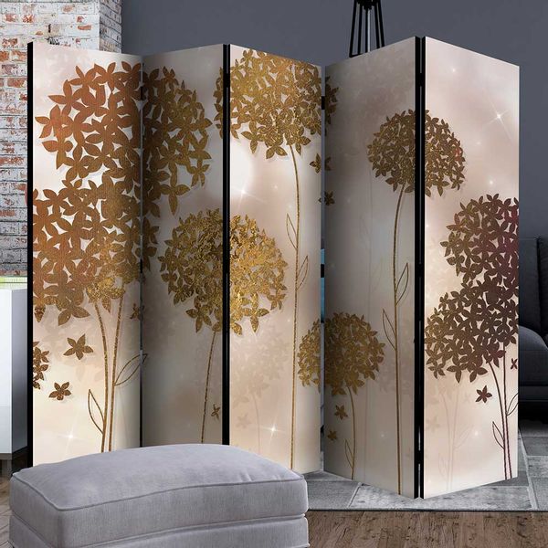Paravent mit Blumen Motiv Goldfarben Landhausstil günstig online kaufen