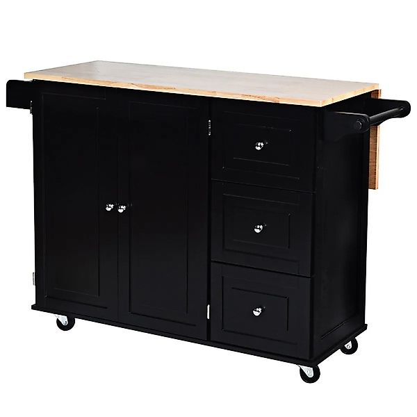Costway Küchenwagen Auf Rollen mit Arbeitsplatte Schwarz 136 x 76 x 91 cm günstig online kaufen