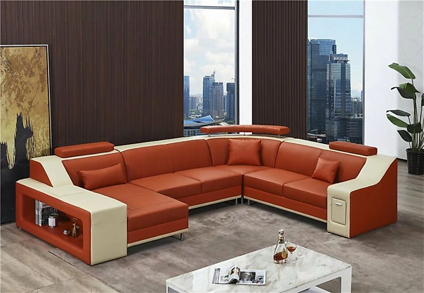 JVmoebel Ecksofa, Ecksofa Sofa Wohnlandschaft U Form Polster Couch Ledersof günstig online kaufen