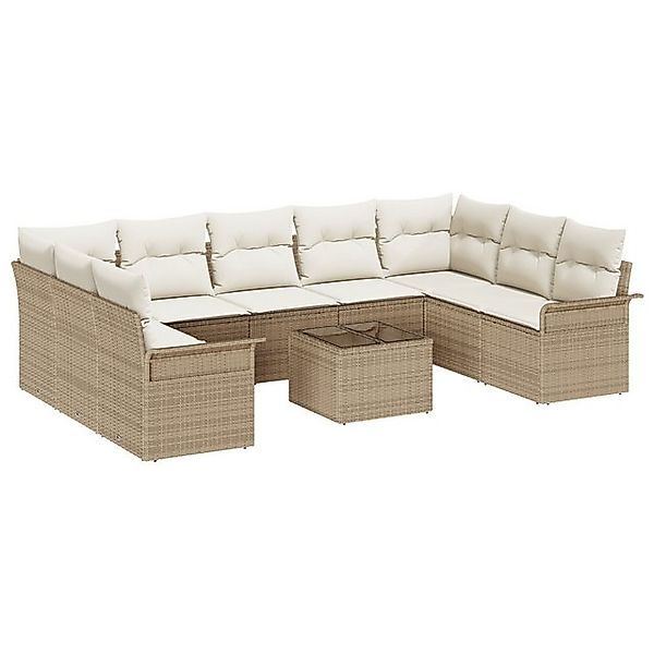 vidaXL Loungesofa 10-tlg. Garten-Sofagarnitur mit Kissen Braun Poly Rattan, günstig online kaufen
