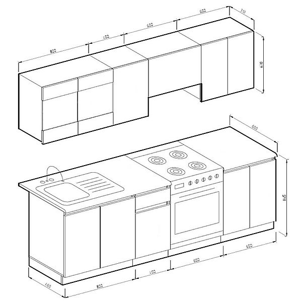 Vicco Küchenzeile Raul, Goldkraft Eiche/Anthrazit/Anthrazit, 240 günstig online kaufen
