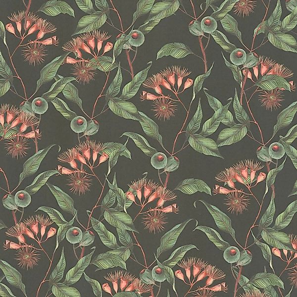 PROFHOME 394301-GU Blumen Tapete Floral Matt Schwarz Grün Rot 0,53 m x 10,0 günstig online kaufen