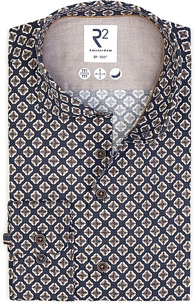 R2 Hemd Camel Flower Druck Navy - Größe 44 günstig online kaufen