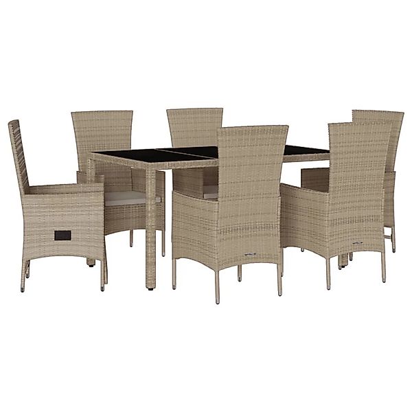 vidaXL 7-Tlg Garten-Essgruppe mit Kissen Beige Poly Rattan 3277578 günstig online kaufen