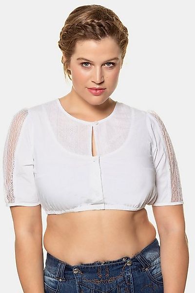 Ulla Popken Longbluse Dirndlbluse Spitzendetail Rundhals Halbarm günstig online kaufen