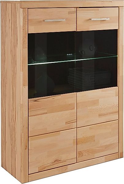 OTTO home Vitrine Ribe, 125 cm hoch, Fronten Massivholz, 4 breite Fächer Ko günstig online kaufen
