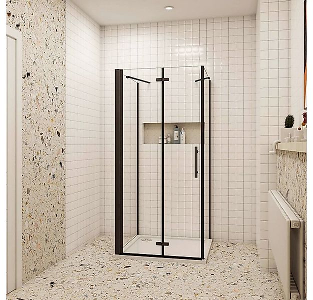duschspa Komplettdusche 195cm schwarz U-Form Duschkabine Duschtür Falttür S günstig online kaufen