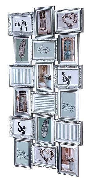 Levandeo® Bilderrahmen Collage, Bilderrahmen 18 Fotos 10x15cm Silber Barock günstig online kaufen