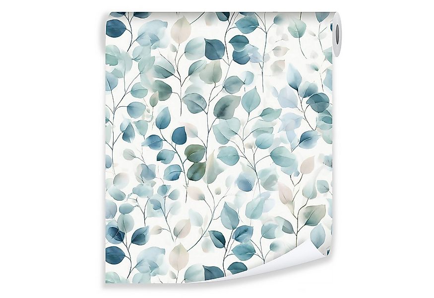 Wallarena Vliestapete Blau Weiß Blätter Zweige Natur Wohnzimmer Schlafzimme günstig online kaufen