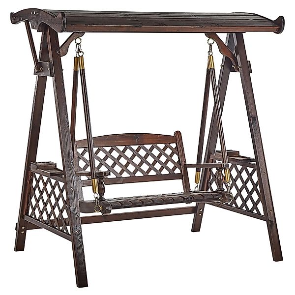 Beliani Gartenschaukel SENARICA Dunkler Holzfarbton Gold 118x170x177 günstig online kaufen