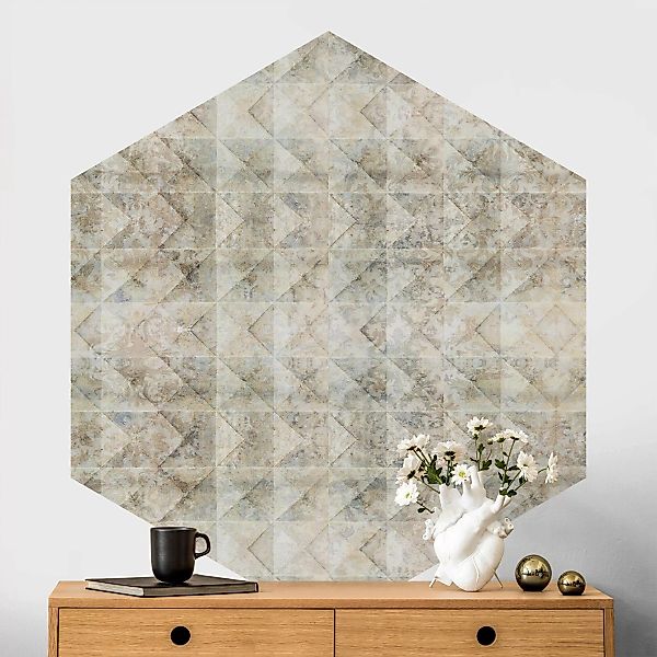 Hexagon Tapete selbstklebend Fliesen mit Vintage Ornamenten günstig online kaufen