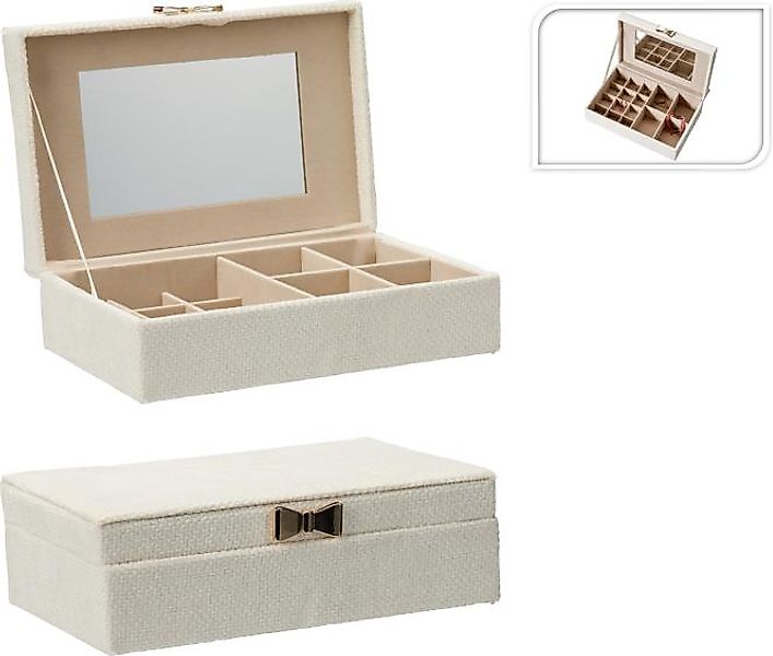 Aufbewahrungsbox SCHMUCK-Kiste mit Spiegel 1 Stück ca. 25x15 cm Weiß, Beige günstig online kaufen