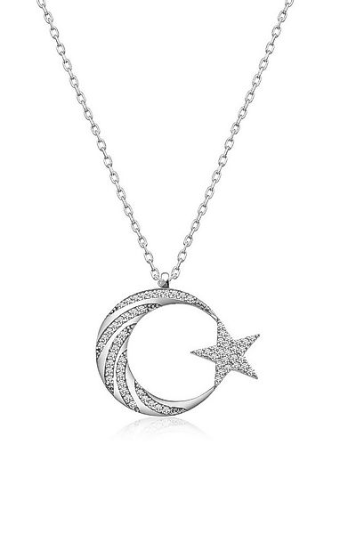 Nisan Ohrring-Set, Silber Halskette – Halbmond & Stern Anhänger mit weißen günstig online kaufen