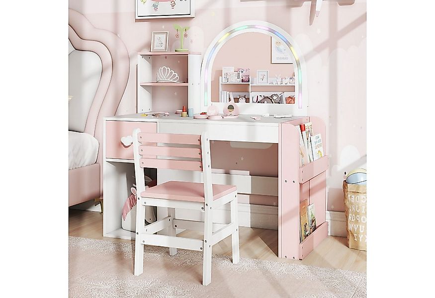 COSTWAY Schminktisch (2-St), mit Spiegel & Beleuchtung, Frisiertisch Kinder günstig online kaufen