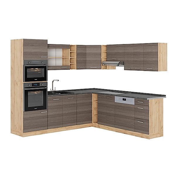 Vicco R-Line Eckküche Edelgrau/Goldkraft Eiche 237 x 247 cm AP Anthrazit günstig online kaufen