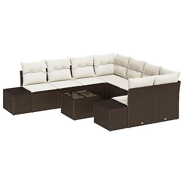 vidaXL Loungesofa 9-teiliges Garten Sofaset mit Kissen Braun Poly Rattan, 9 günstig online kaufen
