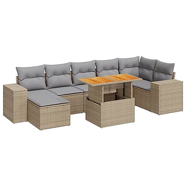 vidaXL 8-Tlg Garten-Sofagarnitur mit Kissen Beige Poly Rattan 3327405 günstig online kaufen