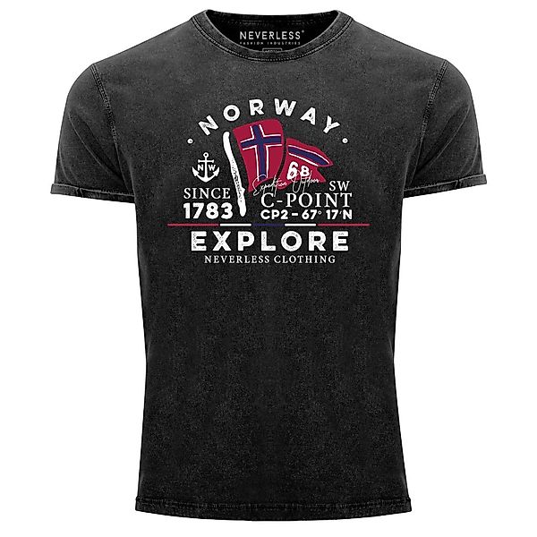 Neverless Print-Shirt Herren Vintage Shirt Norway günstig online kaufen