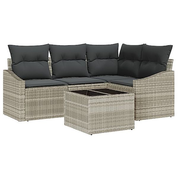 vidaXL Loungesofa 5-teiliges Garten-Esszimmer-Set mit Kissen Grau Poly Ratt günstig online kaufen