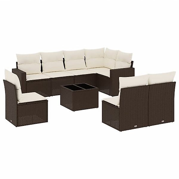 vidaXL Sofaelement 9-tlg. Garten-Sofagarnitur mit Kissen Braun Poly Rattan günstig online kaufen