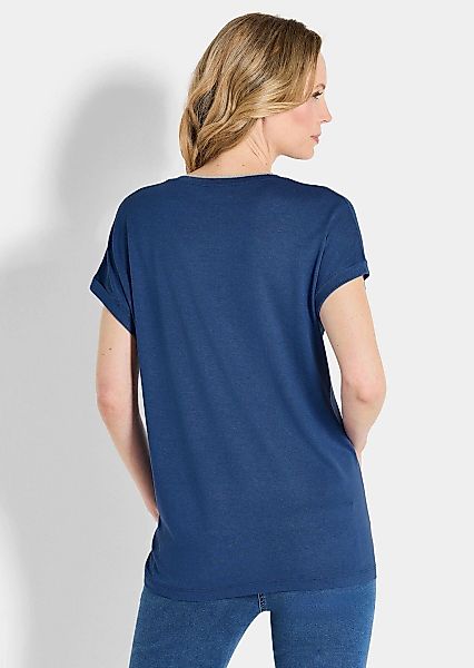 GOLDNER Kurzarmshirt "Elegantes Kurzarmoberteil mit Glanz" Ausschnittblende günstig online kaufen