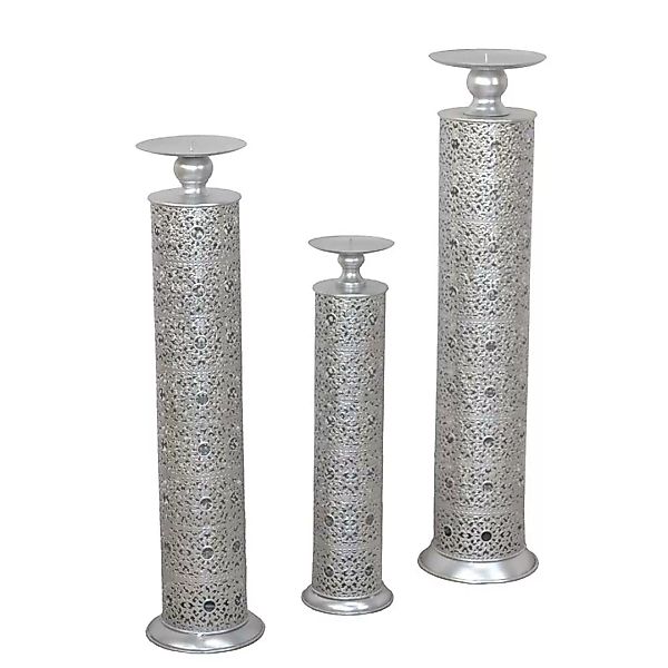 Deko Kerzenhalter in Silberfarben Metall (dreiteilig) günstig online kaufen
