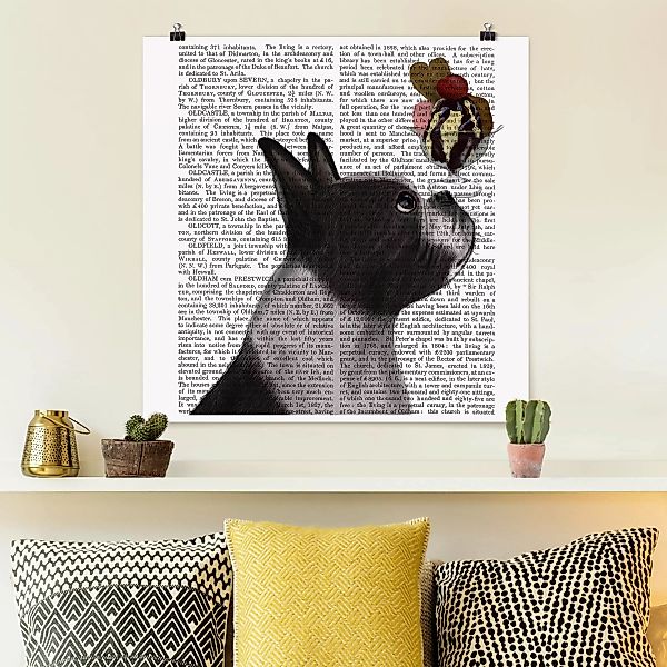 Poster Tiere - Quadrat Tierlektüre - Terrier mit Eis günstig online kaufen