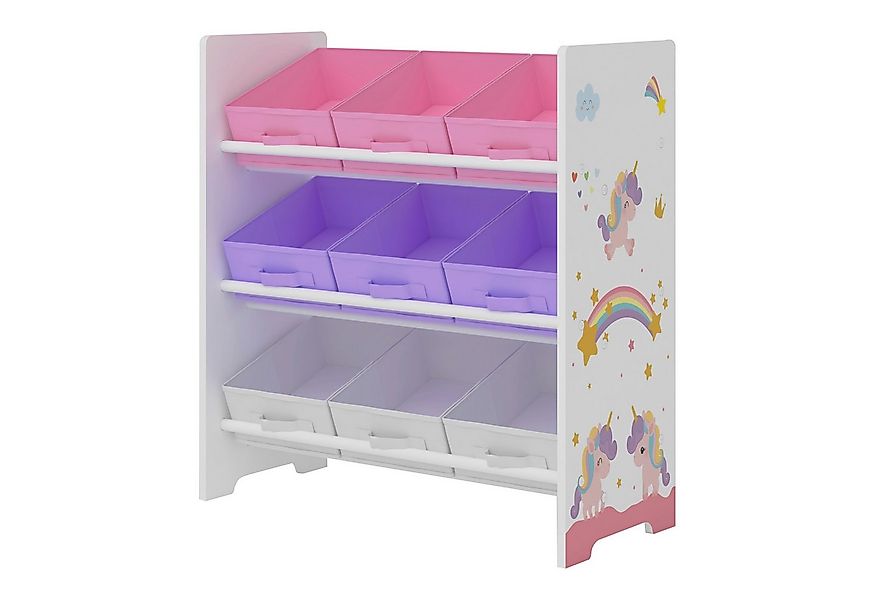 en.casa Kinderregal, »Boiro« Spielzeugregal mit 9 Boxen Einhorn-Motiv günstig online kaufen