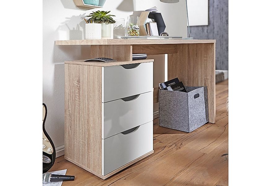 FINEBUY Schreibtisch FB43356 MASSA mit Container Sonoma Computertisch Bürot günstig online kaufen