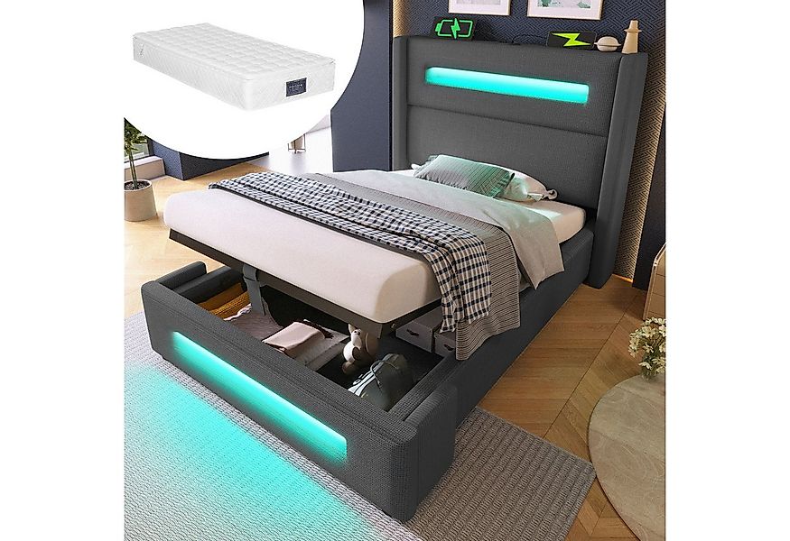 OKWISH Polsterbett Stauraumbett mit hydraulischem Stauraum (Jugendbett, Str günstig online kaufen
