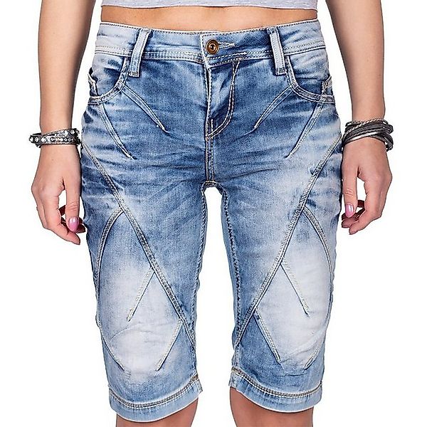 Cipo & Baxx Jeansshorts Damen kurze Hose WK145 mit dicker Naht im Bikerstyl günstig online kaufen