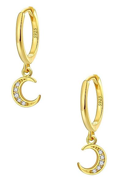 Hey Happiness Paar Creolen Silber Halb Mond Zirkonia, Ohrringe 18K Gold hän günstig online kaufen